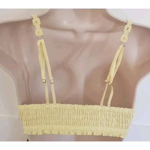NEW FREE PEOPLE INTIMATELY YELLOW 100% COTTON EYELET EMBROIDERY BRALETTE SMALL - Picture 6 of 11